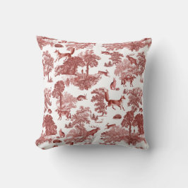 Elegant Vintage Red Fox Rabbit Land Toile Kudde
