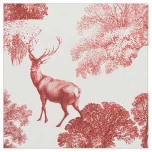 Elegant Vintage Red Fransk Land Toile Hjort Tyg
