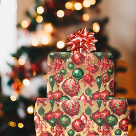 Elegant Vintage Red Grönt jul Baubles Guld Presentpapper