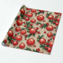Elegant Vintage Red Guld jul Ornaments Holly Presentpapper