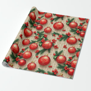 Elegant Vintage Red Guld jul Ornaments Holly Presentpapper