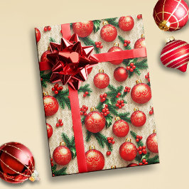 Elegant Vintage Red Guld jul Ornaments Holly Presentpapper