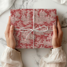 Elegant vintage red rosa toile de jouy