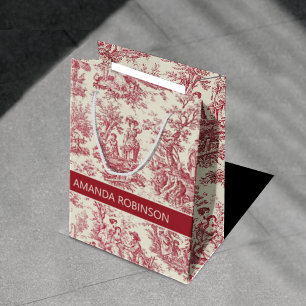 Elegant vintage red toile de jouy