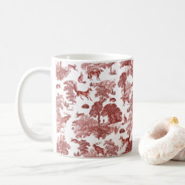 Elegant Vintage Red Toile Fox Rabbits in Woodland Kaffemugg