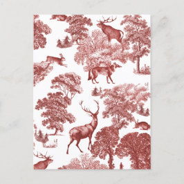 Elegant Vintage Red Toile Hjort Fox Skogen Vykort