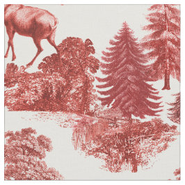 Elegant Vintage Red Toile Hjort Woodland Tyg