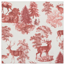 Elegant Vintage Red Toile Hjort Woodland Tyg