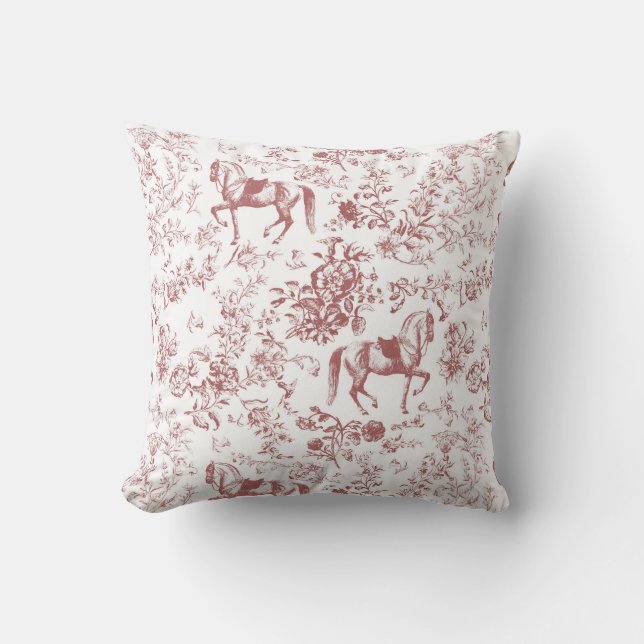 Elegant Vintage Red White Horse Blommönster Kudde (Framsida)
