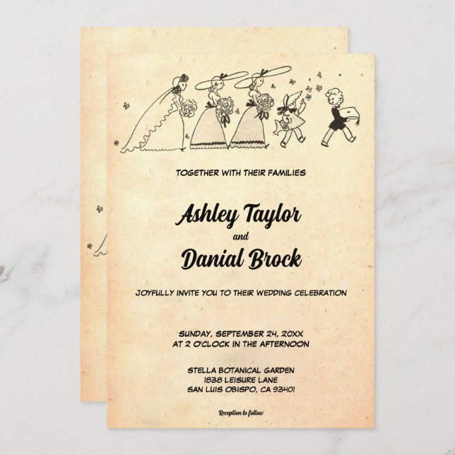 Elegant Vintage Retro Rustic Old Ceremony Bröllop Inbjudningar (Fram/baksida)