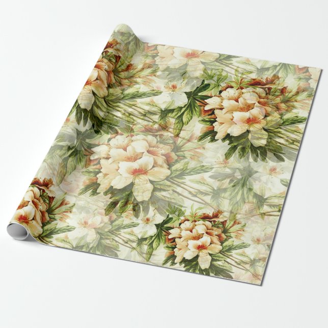 Elegant Vintage Retro White Blommigt Bloom Bouquet Presentpapper (Utrullad)