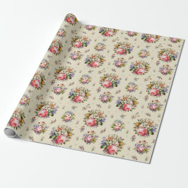 Elegant Vintage Ro Blommönster om Beige Presentpapper