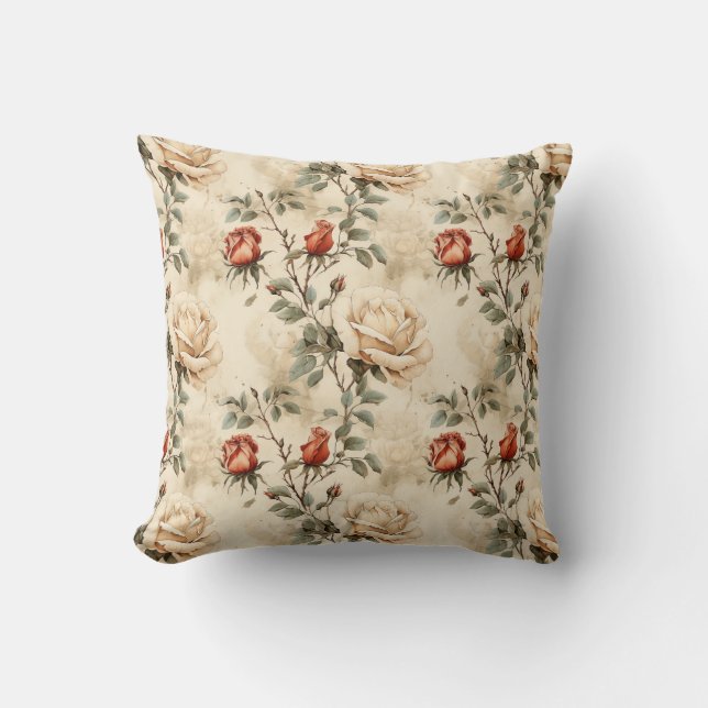 Elegant Vintage Ro Flower Beige Blommigt Design Kudde (Framsida)