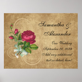 Elegant Vintage Ro, Magenta/brun Poster