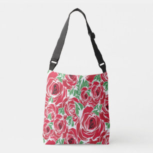 Elegant Vintage Ro Mönster - Blommigten Röd och Gr Axelväska