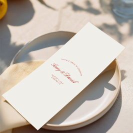 Elegant Vintage Röd & Elfenbensvit Bröllopsmiddag Meny