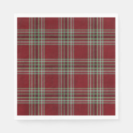 Elegant Vintage Röd Grön Texturerad Tartan Rutig Pappersservett