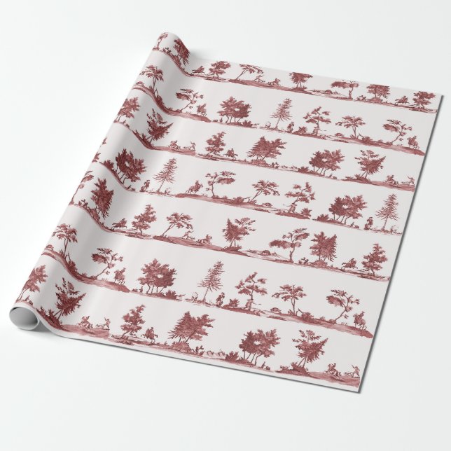 Elegant Vintage Röd Häst Jakt Toile Presentpapper (Utrullad)