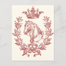 Elegant Vintage Röd Häst Krona Lagerbärskrans Båge Vykort