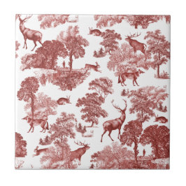 Elegant Vintage Röd Hjort Toile Sömlös Kakelplatta