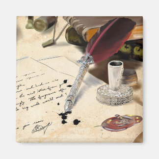 Elegant vintage röd ludd - penna och bläckhål magnet