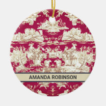 Elegant vintage röd sjö toile de jouy monogram