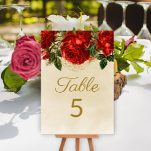 Elegant Vintage Röda Rosor Champagne Bord 5 Bordsnummer