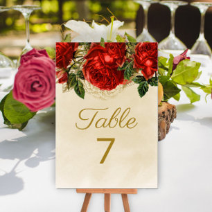Elegant Vintage Röda Rosor Champagne Bord 7 Bordsnummer