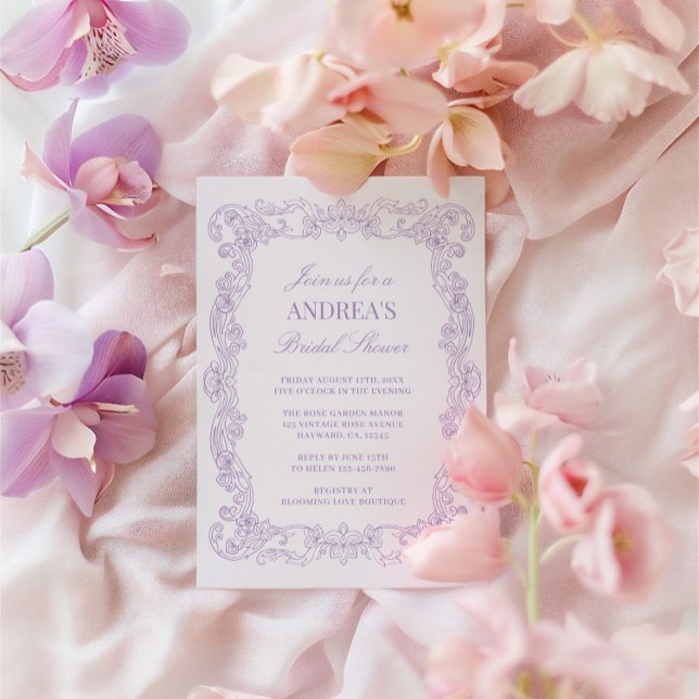 Elegant Vintage Romantic Lavender Möhippa Inbjudningar (Elegant Vintage Romantic Lavender Bridal Shower Invitation)