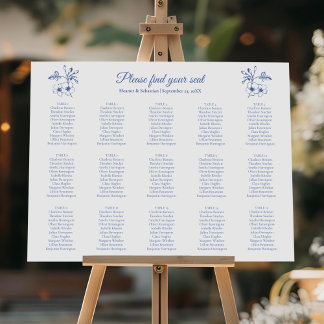 Elegant Vintage Romantik Blue Bröllop Sittdiagram Poster