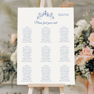 Elegant Vintage Romantik Blue Bröllop Sittdiagram Poster