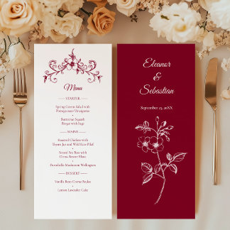 Elegant Vintage Romantik Burgundy Bröllop Menu Program