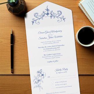 Elegant Vintage Romantik Dusty Blue Blommigt Bröll
