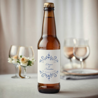 Elegant Vintage Romantik Dusty Blue Blommigt Bröll Ölflaska Etikett