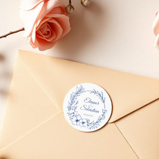 Elegant Vintage Romantik Dusty Blue Blommigt Bröll Runt Klistermärke
