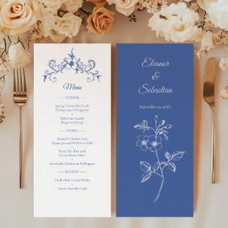 Elegant Vintage Romantik Dusty Blue Bröllop Menu Program