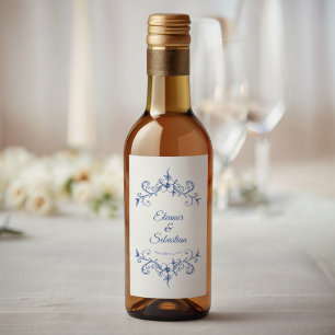 Elegant Vintage Romantik Dusty Blue Bröllop Mini Vinetikett