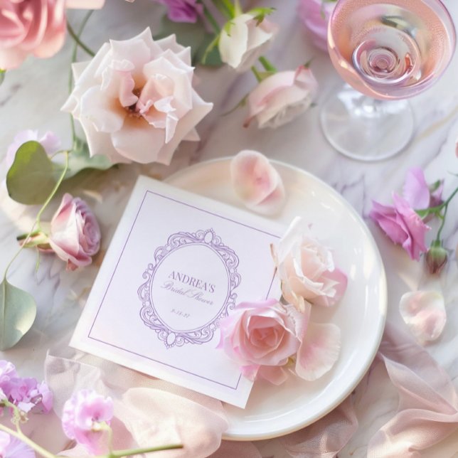  Elegant Vintage Romantisk Lila Bröllopsdusch  Pappersservett (Elegant Vintage Romantic Purple Bridal Shower Napkins)