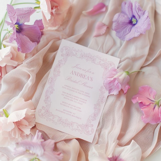 Elegant Vintage Romantisk Rosa Möhippa Inbjudningar (Elegant Vintage Romantic Pink Bridal Shower Invitation)