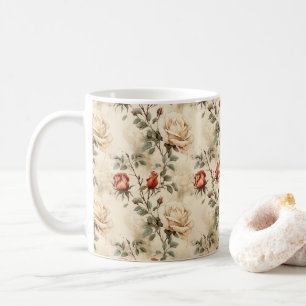 Elegant Vintage Ros Blomma Beige Blommig Sömlös Kaffemugg