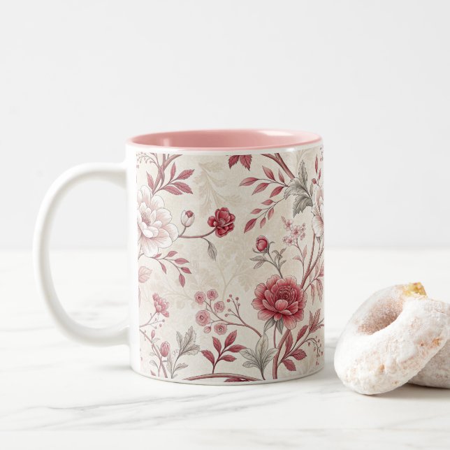 Elegant Vintage Ros Blommönster Kaffemugg (Med munk)