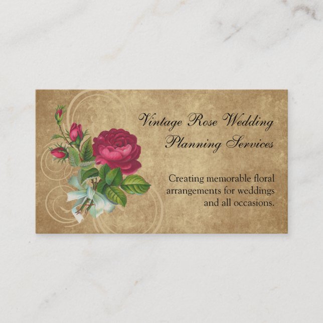 Elegant Vintage Ros, Magenta/Brunt Visitkort (Framsida)