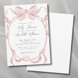 Elegant Vintage Rosa Baby Shower med Rosett Inbjudningar