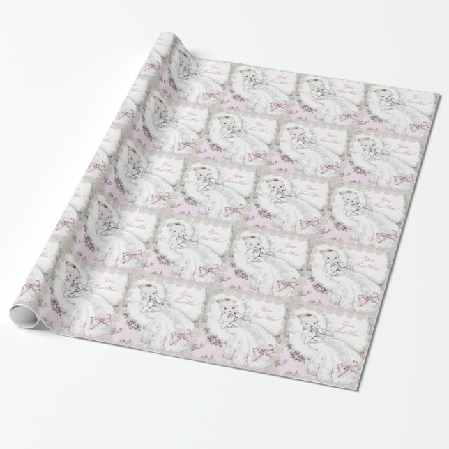 Elegant Vintage Rosa Baby Shower Presentpapper (Utrullad)