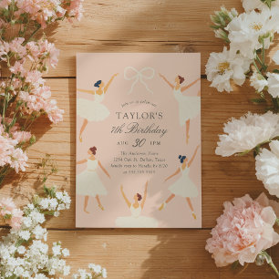 Elegant Vintage Rosa Ballerina Birthday Inbjudningar