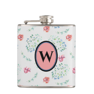 Elegant Vintage Rosa Blått Blommönster Monogram Fickplunta