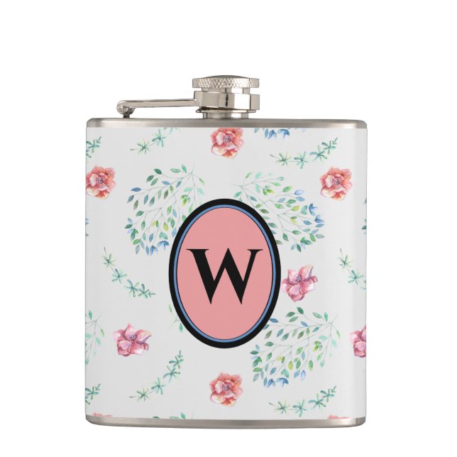 Elegant Vintage Rosa Blått Blommönster Monogram Fickplunta (Framsidan)