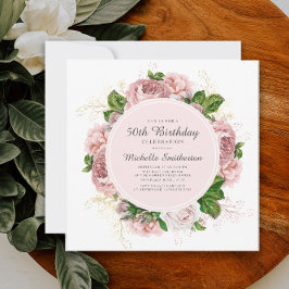 Elegant Vintage Rosa Blommig 50-årsdag Inbjudningar