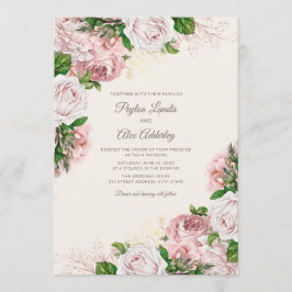 Elegant Vintage Rosa Blommig Bröllop Inbjudningar