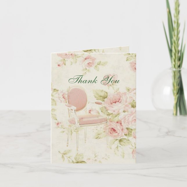 elegant vintage rosa Blommig bröllop tack (Framsida)